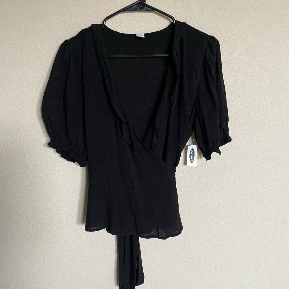 Old Navy M Back Tie Belt Wrap Around Blouse Half Sleeve Shirt To, NWT, NEW